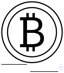 Large, bold Bitcoin logo inside a circular outline. Ideal for digital currency, investment, blockchain, fintech, innovation, online payment cryptocurrency concept. Simple flat metaphor