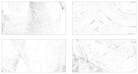 Collection of four horizontal black and white grunge textures. Grunge textures set. Collection of vector overlay, distress, textures. 