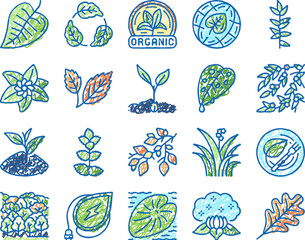 Leaf Branch Natural Foliage Tree Icons hand drawn