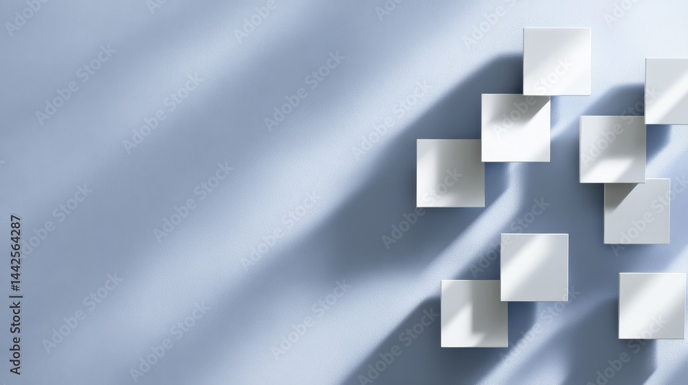Poster Minimalist white app icons are arranged in a floating cluster over a gradient blue backdrop, casting soft shadows for a clean and corporate aesthetic