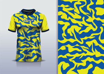 T-shirt mockup abstract texture grunge texture sport jersey design for football, soccer, racing, esports, running, in yellow pink color © Nimpuna O