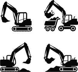 Excavator Silhouette Set | Heavy Construction Machine Icons Excavator Icons Pack | Building Equipment Silhouette Bundle