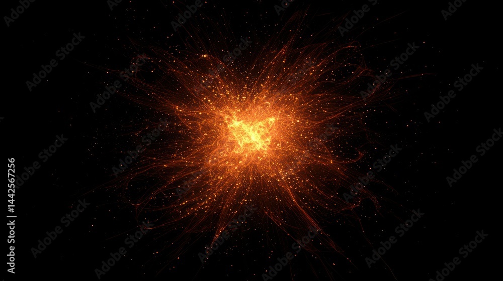 Poster abstract glowing fire spark explosion particle isolated on black backg