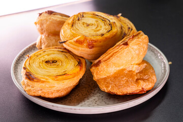 Upside Down Onion Puff pastry Tart. Food. pastry