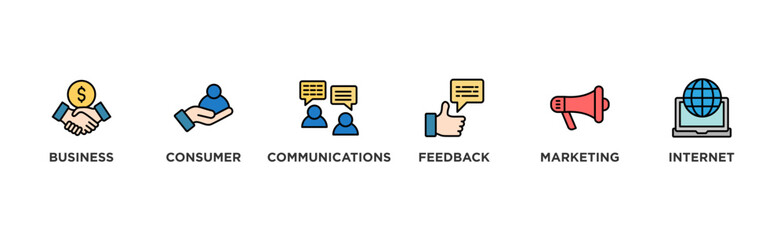 B2C banner web icon illustration concept business to consumer concept of marketing with communications, feedback, marketing, and internet icon