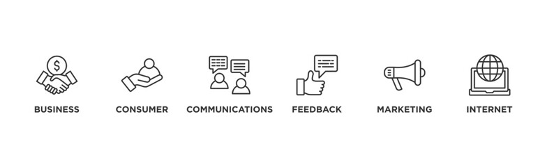 B2C banner web icon illustration concept business to consumer concept of marketing with communications, feedback, marketing, and internet icon