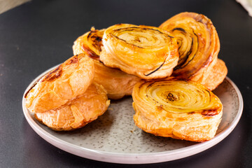 Upside Down Onion Puff pastry Tart. Food. pastry
