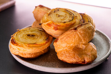 Upside Down Onion Puff pastry Tart. Food. pastry