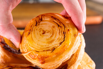 Upside Down Onion Puff pastry Tart. Food. pastry
