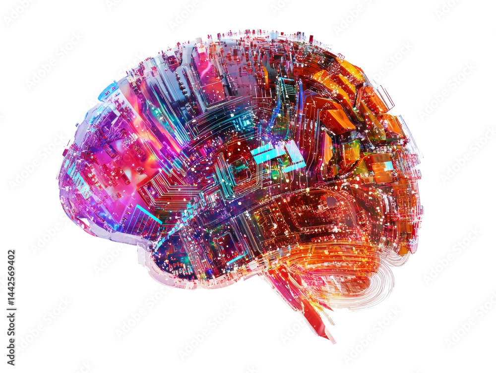 Aufkleber Complex cerebral circuit, intricate neural network, cognitive function, creative intellect concept with an isolated transparent background