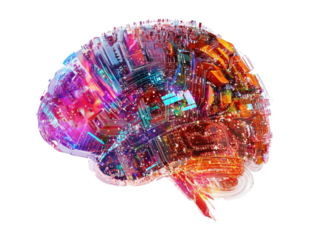 Complex cerebral circuit, intricate neural network, cognitive function, creative intellect concept with an isolated transparent background