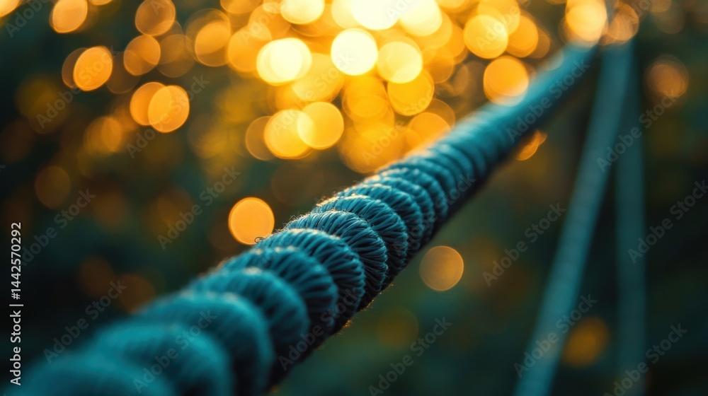 Poster a close up view of a coiled rope with sunlight bokeh
