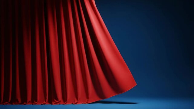 Red Curtains and Blue Background - A deep red curtain is partially pulled back to reveal a solid blue background.  This provides a dramatic and versatile backdrop ideal for various uses.