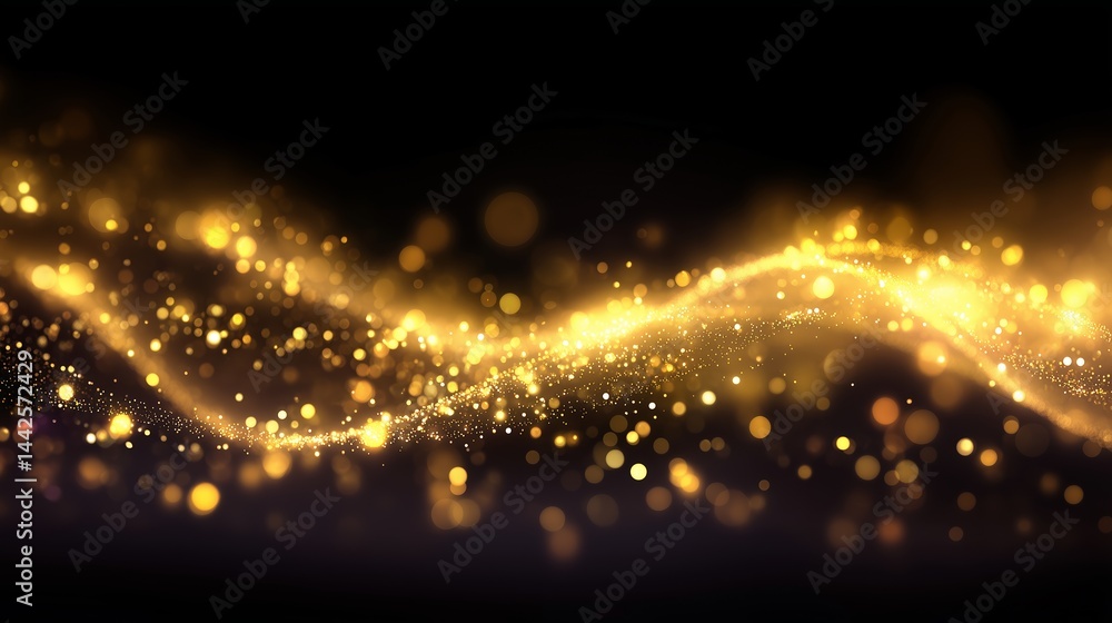 Poster golden wave of light sparkles creating an enchanting atmosphere at a nighttime event