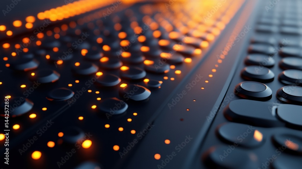 Aufkleber an illuminated close up showing technology interface components and textures