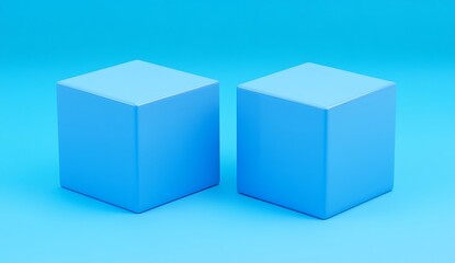 Fototapeta premium Two solid, light-blue cubes on a plain blue background