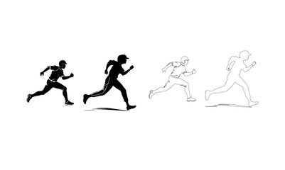 Baseball Players Running Dynamic Silhouettes for Sports Photography,  silhouette illustration of multiple baseball players in motion, suggesting a fast-paced game or practice. running, sports, athlete