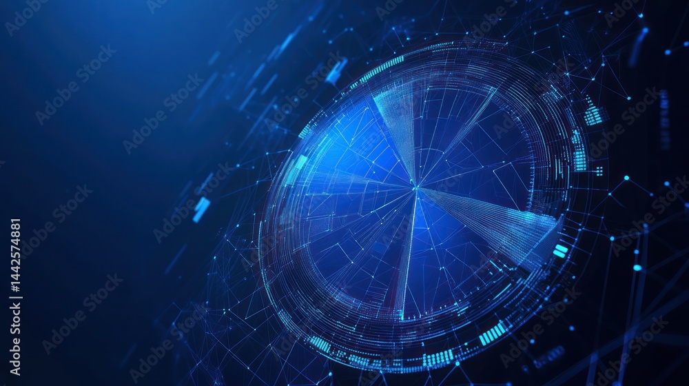Poster futuristic technology interface with interconnected network in blue color