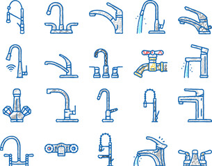 faucet water sink tap bathroom icons hand drawn