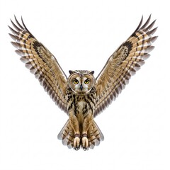 Flying owl with outstretched wings, isolated on white