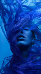 Abstract Surreal Portrait with Aura Indigo Veil Concealing Face and Form

