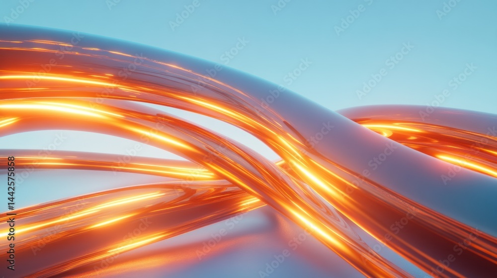 Poster illuminated and curved glossy objects depicted in an artistic composition