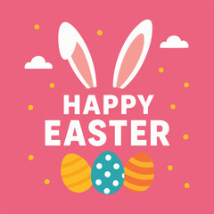 Happy Easter greeting card with bunny ears and eggs