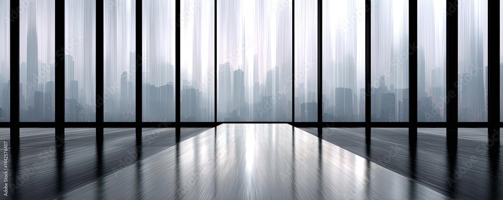 Poster raindrop on a window with cityscape texture and sad atmosphere concept. modern office space with stu