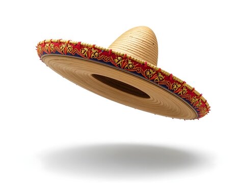 Sombrero Hat Levitating with Shadow on a Clean White Background