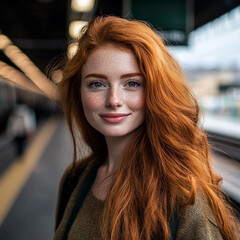 young woman on the train