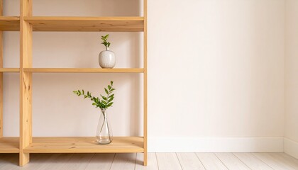 おしゃれなシンプルモダンの部屋の収納棚、観葉植物