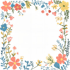 Fototapeta premium Floral border design with colorful flowers and leaves 