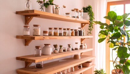 シンプルモダンの棚のある美しい部屋、観葉植物