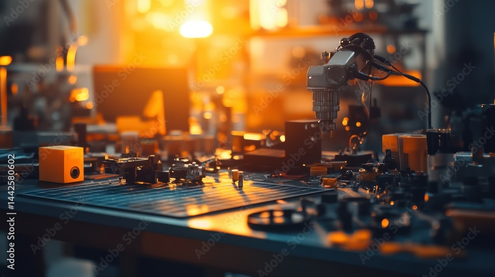 Poster a cluttered workbench filled with various electronic components and devices