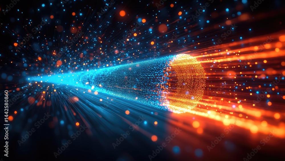 Aufkleber abstract digital tunnel effect with vibrant color particles.