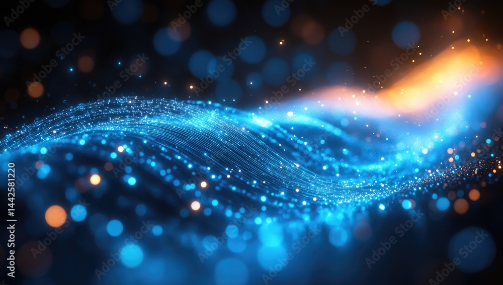 Poster abstract digital design with flowing light patterns.