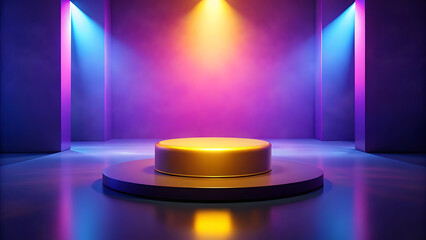 Yellow pedestal in empty modern room interior design concept