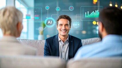Professional Meeting with Businessman Showcasing Artificial Intelligence Analytics Tools