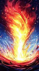 A vibrant depiction of flames rising against a gradient background, symbolizing energy and passion.