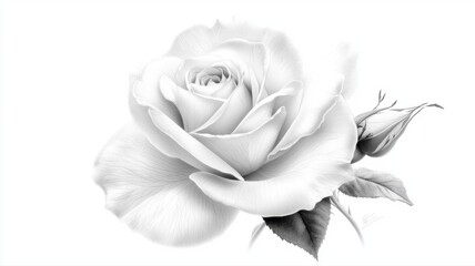 Elegant White Rose Bloom: Pristine Botanical Art white rose rose bloom floral art detailed drawing