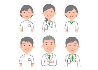 男女医師と理学療法士とレントゲン技師　上半身