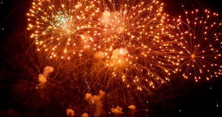 Red Firework celebrate anniversary happy new year 2025, 4th of july holiday festival. red firework in night time celebrate national holiday. Countdown to new year 2025 festival party time event