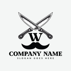 Salon and Hair Cutting Logo on Letter W Sign. Barber Shop Icon with Logotype Concept