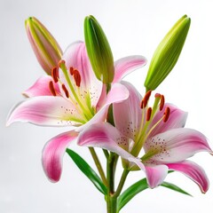 Naklejka premium Pink lily blossom close up photograph on white background