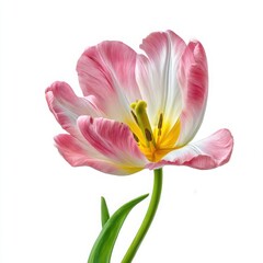 Naklejka premium Pink tulip flower close up photograph on white background