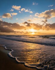 Fototapeta premium Golden Hour on the Shore: A Serene Beach Sunrise