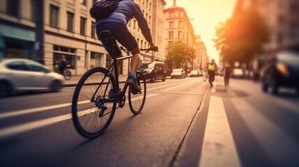 Fototapeta premium Cycling in the City at Sunset