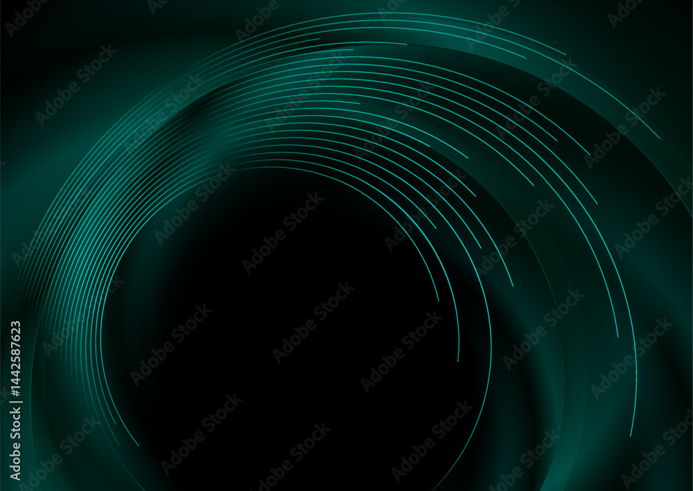Poster Dark blue smooth abstract geometric background with circular lines. Vector minimal futuristic design
