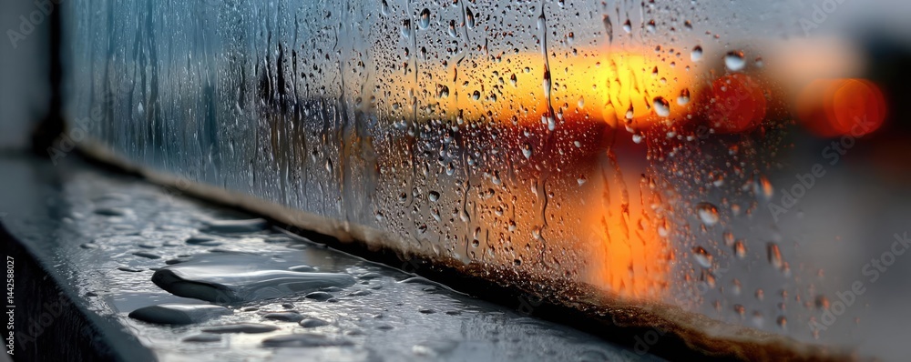 Poster raindrop on a window with cityscape texture and sad atmosphere concept. a beautiful view of raindrop