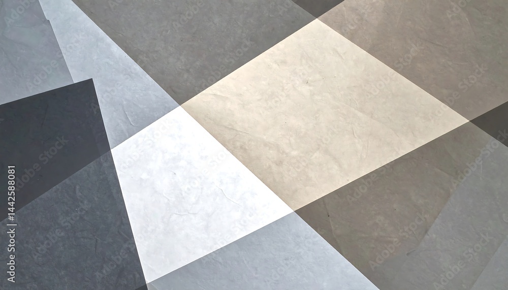 Poster Abstract geometric background with overlapping translucent shapes in neutral tones. Perfect for conveying depth, layers or complex systems. Modern, minimal design element.
